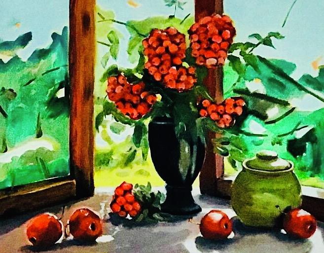 Red rowan berries Painting by Lana Sylber