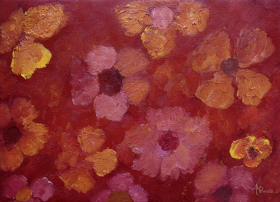 Red Ruddle Posies Painting by Angeles M Pomata