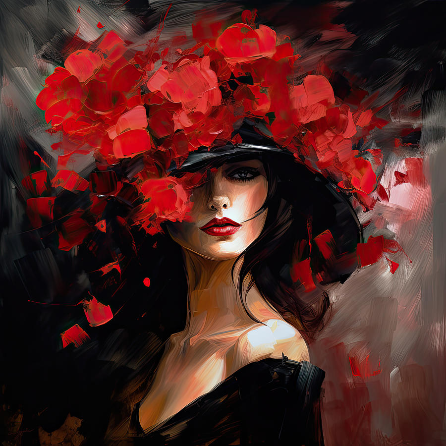 Red Sacrifice - Red Lips Art Painting by Lourry Legarde