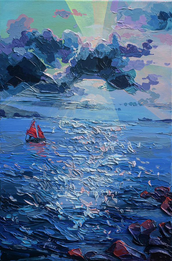 Red Sail Painting by Anastasia Trusova