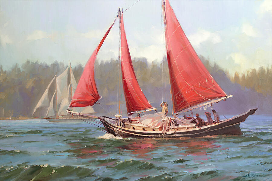 Impressionism Painting - Red Sail Day by Steve Henderson