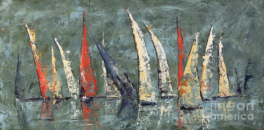 Red Sail Painting by Patricia Caldwell