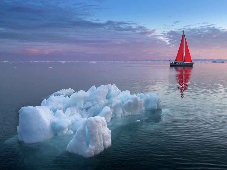 Red sailboat in Greenland Photograph by Anges Van der Logt