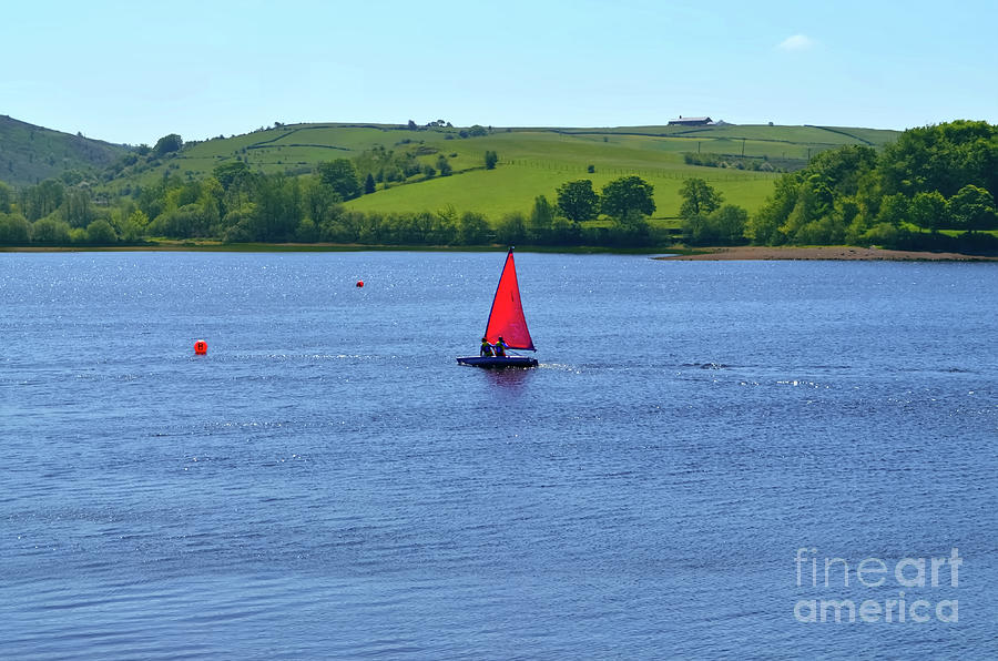 Red sailboat on Hollingworth lake 2019 Photograph by Pics By Tony