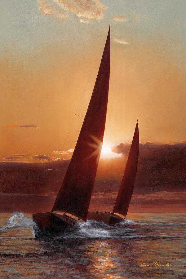 Red Sails Painting by Diane Romanello