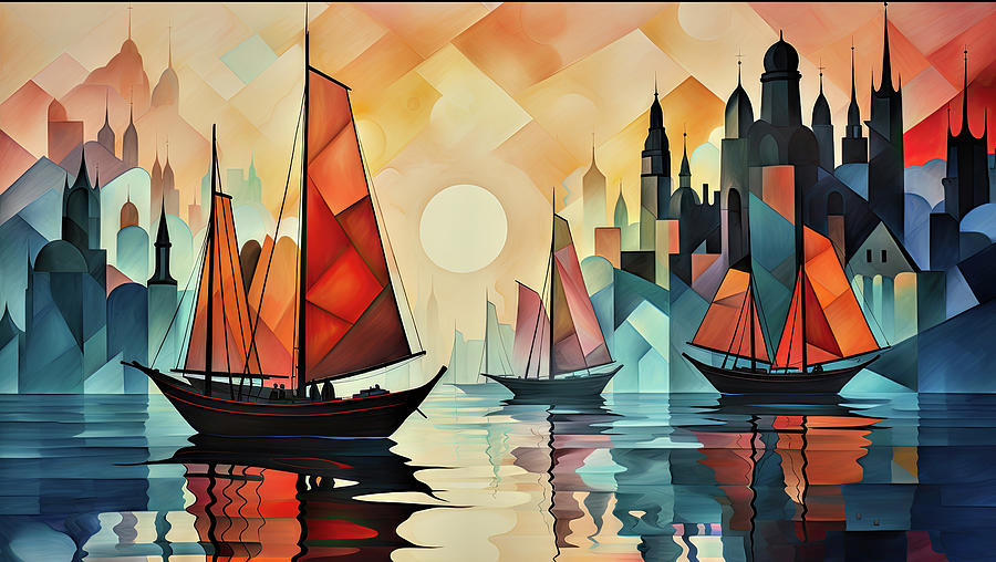 Red Sails in the sunset Digital Art by Brian Tarr