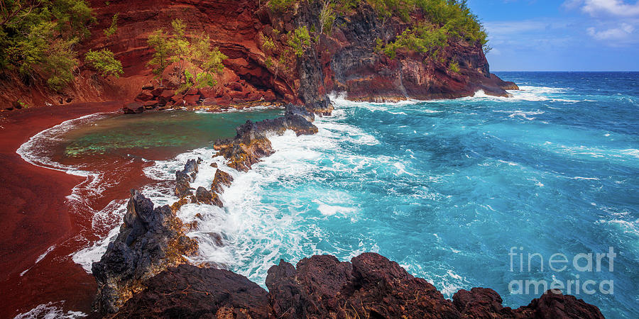 Red Sand Beach Panorama Photograph by Inge Johnsson