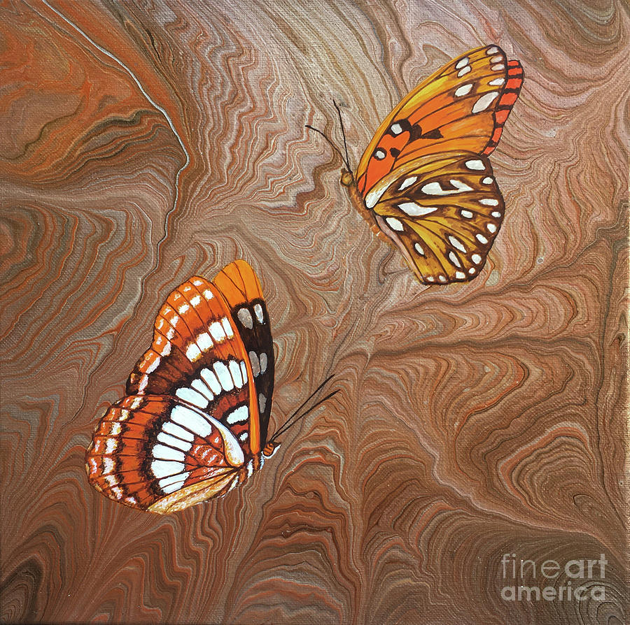 Red Sandstone and CA Butterflies Painting by Lucy Arnold