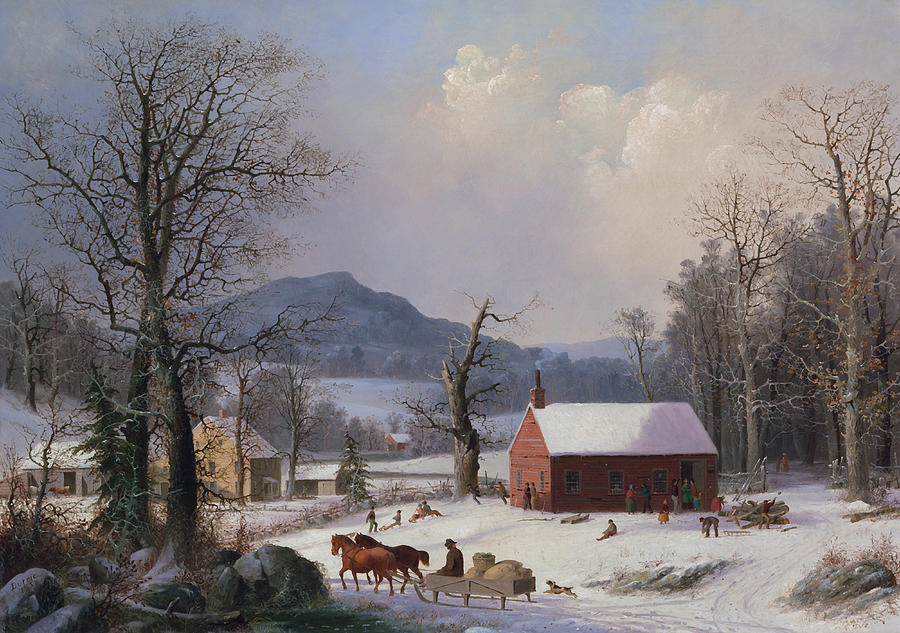 Red School House - George Henry Durrie - 1858 Painting by War Is Hell Store