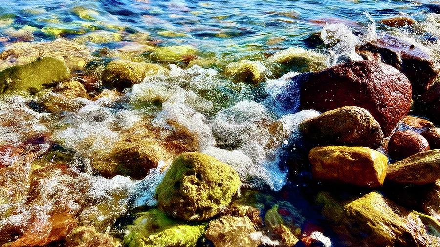 Beach Digital Art - Red Sea Rocks and Sea Foam by Pamela Storch