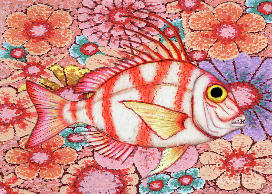 Red Seabream Floral Painting by Amy E Fraser