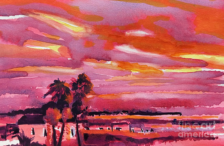 Red Seaside Sunset 5-9-2022 Painting by Julianne Felton