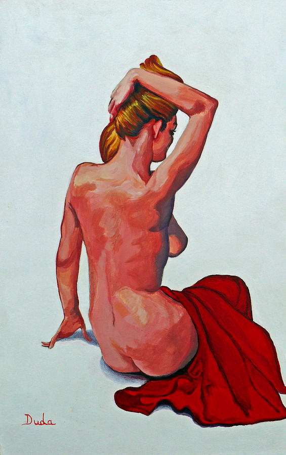 Red Sheet Painting by Susan Duda