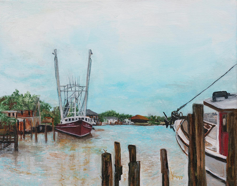 Red Shrimp Boat Painting by Kathy Knopp