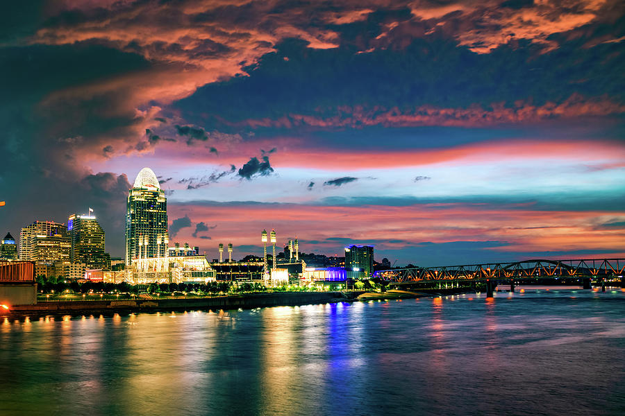 Red Skies Over Cincinnati Over The River Photograph by Gregory Ballos