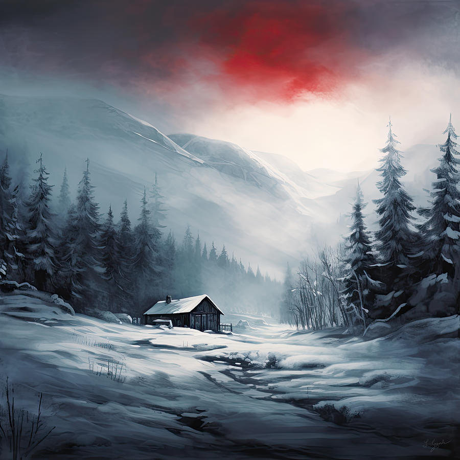 Winter Digital Art - Red Sky at Night - Red Landscape Art by Lourry Legarde