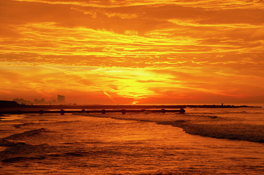 Red Sky in the Morning - Ocean City New Jersey Photograph by Bill Cannon