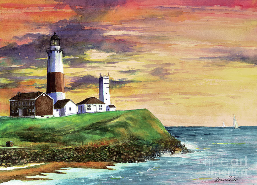Red Sky Morning, Montauk Painting by Susan Herbst