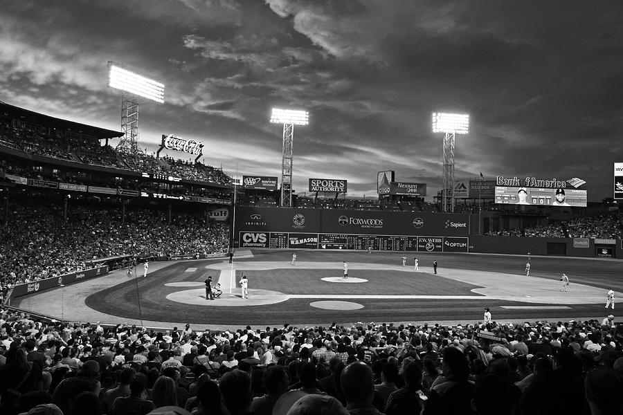 Red Sky over Fenway Park Boston MA Black and White Photograph by Toby McGuire