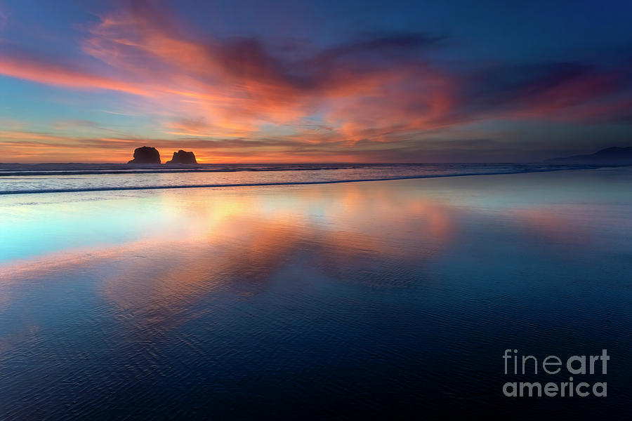 Red Sky Over Twin Rocks Photograph
