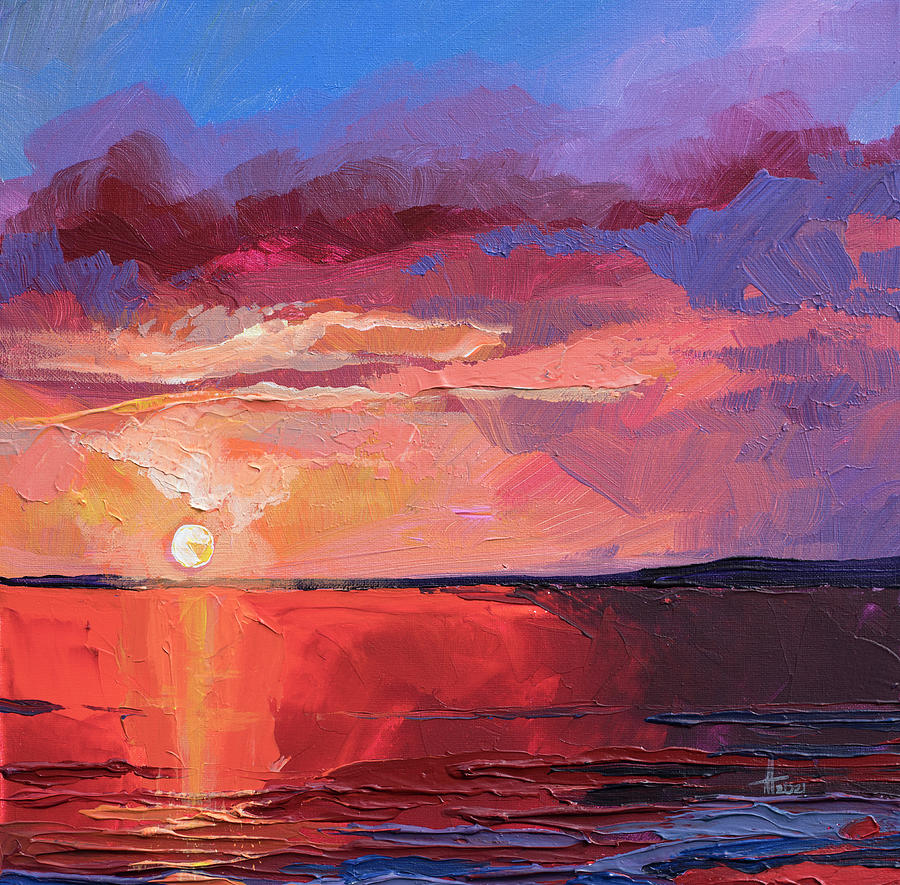 Red Sky, Red Water Painting by Anastasia Trusova - Pixels