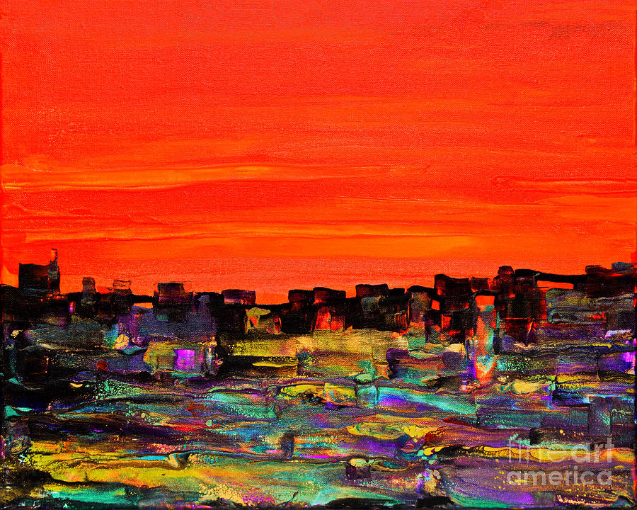 Red Sky Secret City 6656 Painting by Priscilla Batzell Expressionist Art Studio Gallery