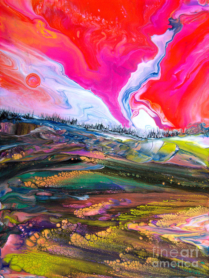Red Sky Steep Hillside 8269 Painting by Priscilla Batzell Expressionist Art Studio Gallery