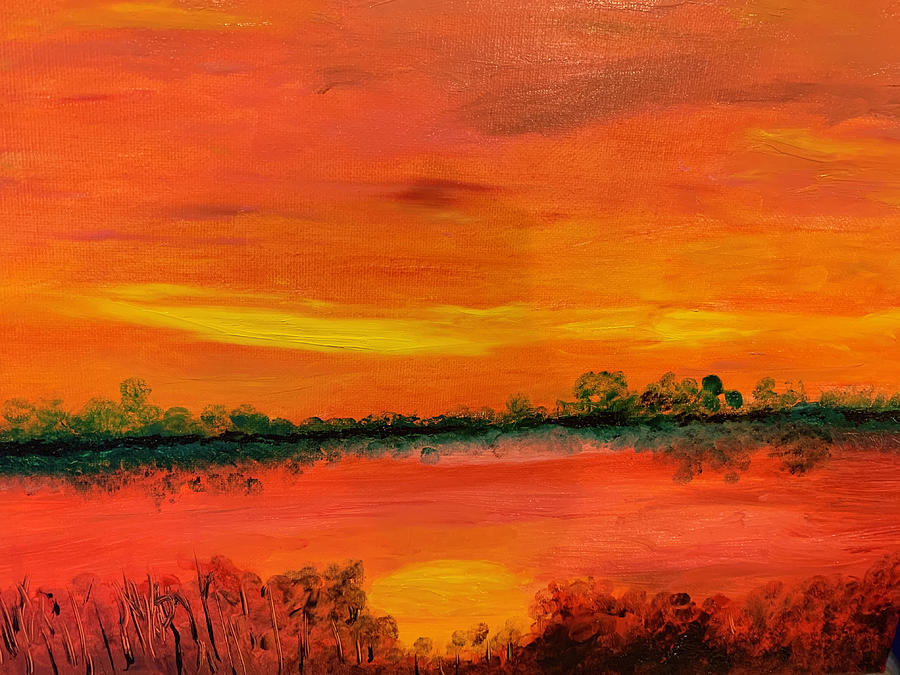 Red Sky Painting by Susan Grunin