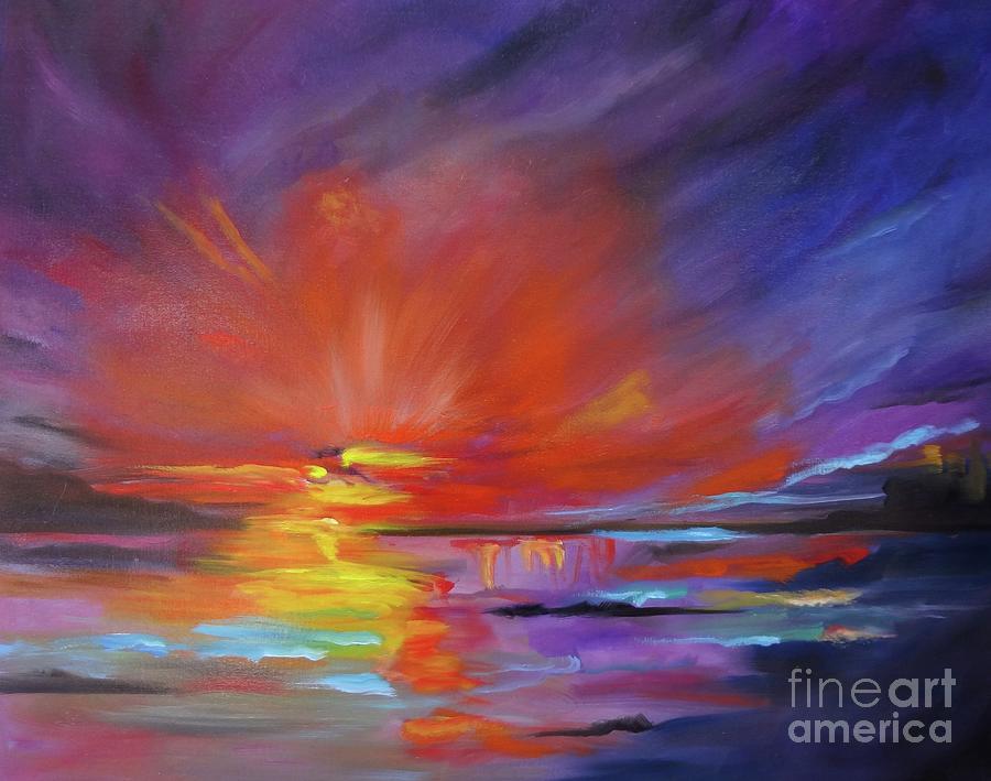 Red Sunset Painting by Jenny Lee