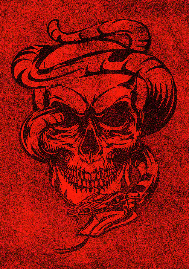 Red Snake Skull Painting by Stephen Humphries