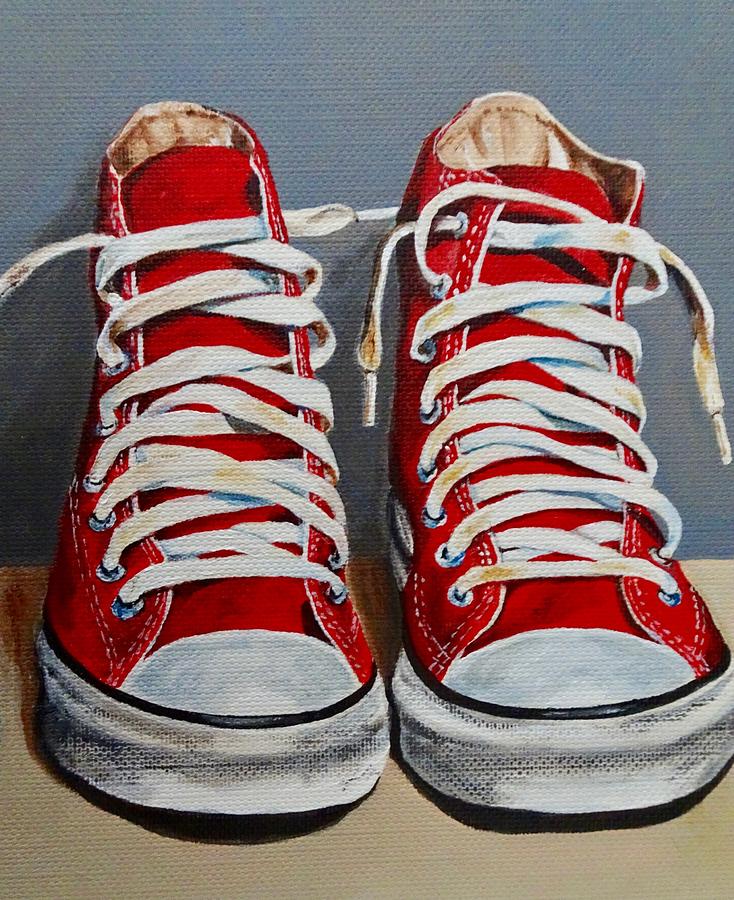 Shoes Painting - Red  sneakers by Lillian Bell
