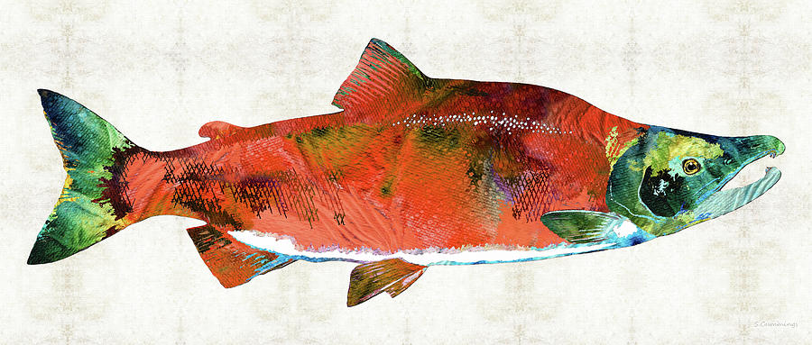Red Sockeye Salmon Fish Art Painting by Sharon Cummings