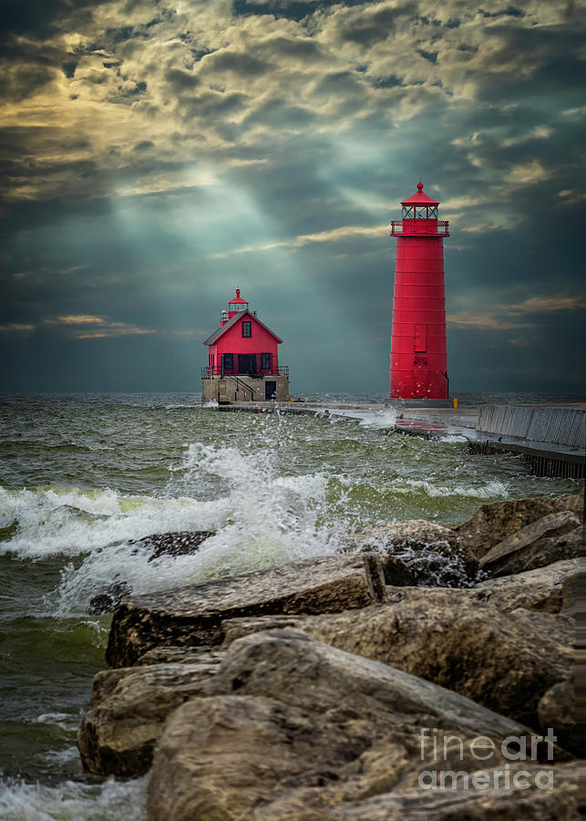 Red South Pierhead Lighthouse Muskegon Michigan Photograph by Karen ...