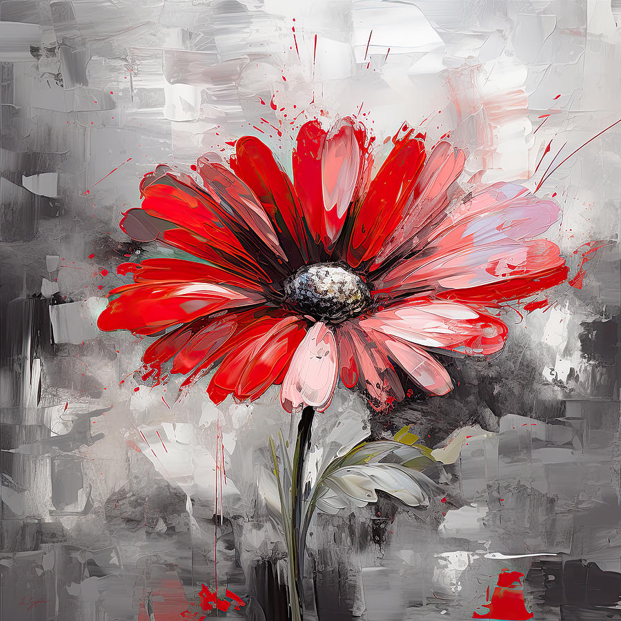 Red Spectacular- Red Gerbera Daisy Painting Painting by Lourry Legarde