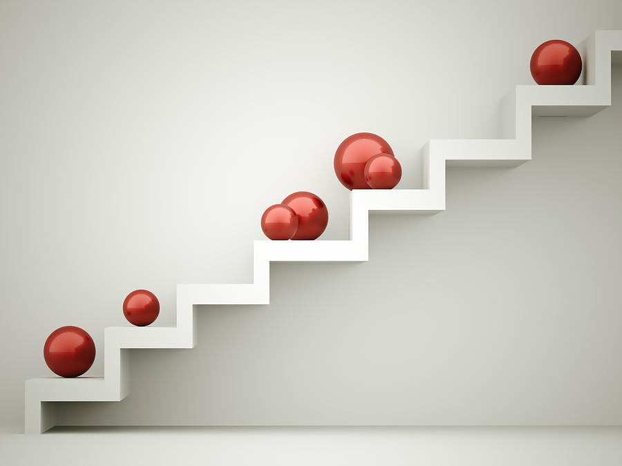 Red spheres on stairs Photograph by Pupess