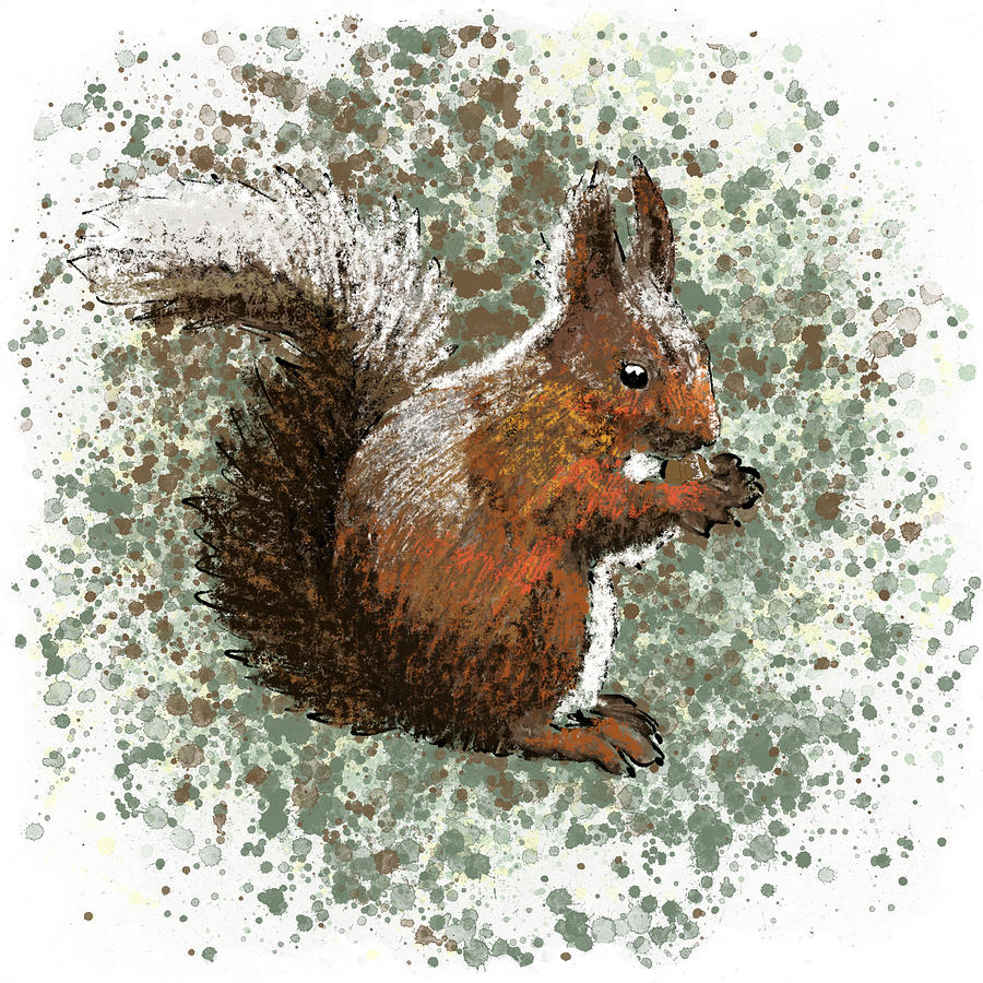 Red Squirrel on Splash Painting by Masha Batkova