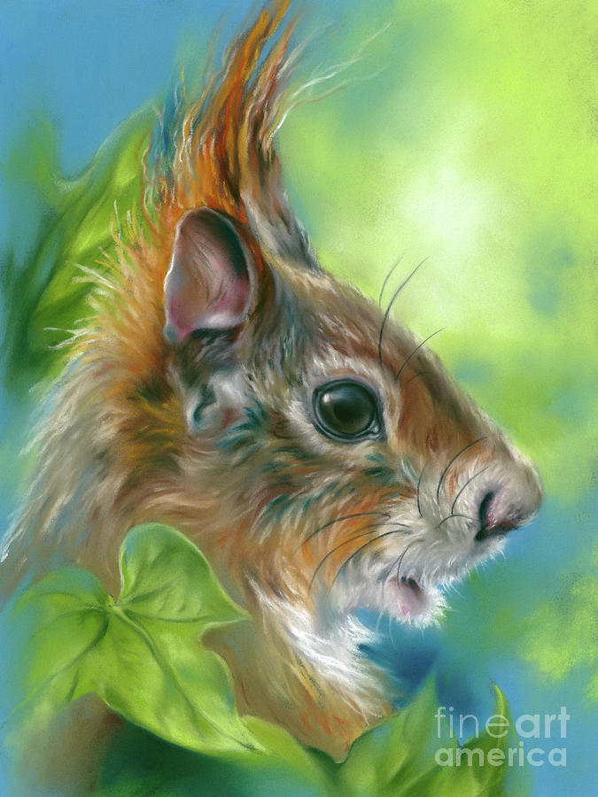 Red Squirrel with Green Leaves Painting by MM Anderson