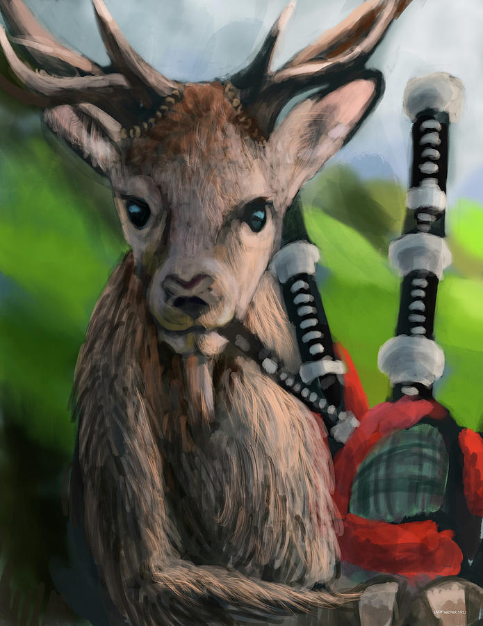Red Stag Bagpiper Digital Art by Larry Whitler