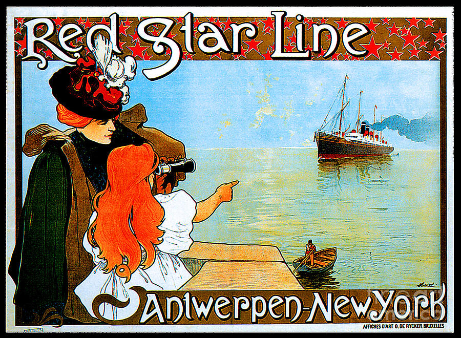 Red Star Line Antwerp New York Travel Poster Painting by Henri Cassiers