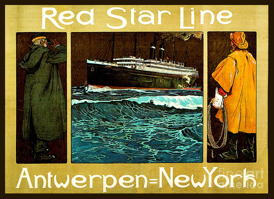Red Star Line Antwerpen to New York Postcard  Painting by Unknown
