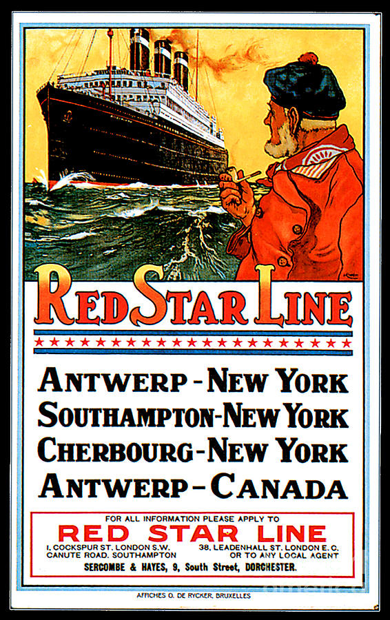 Red Star Line Travel Poster 1910 Painting by Henri Cassiers
