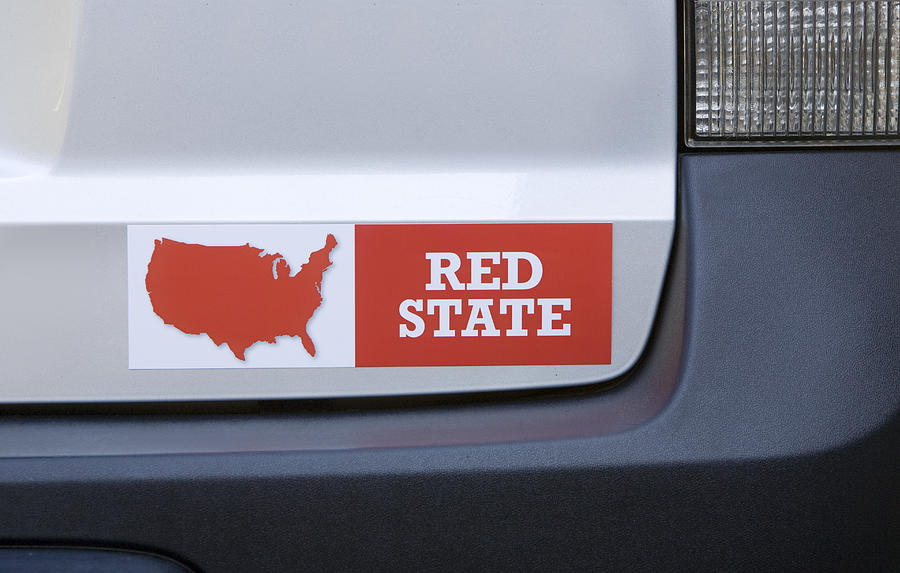 Red state bumper sticker on car Photograph by Jeffrey Coolidge