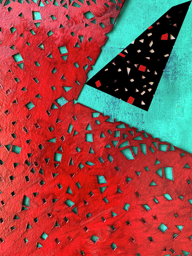 Red Stencil Abstract Mixed Media by Lorena Cassady