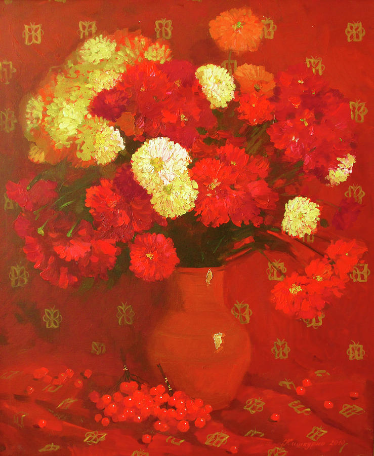 Still Life Painting - Red Still Life by Olena Kishkurno