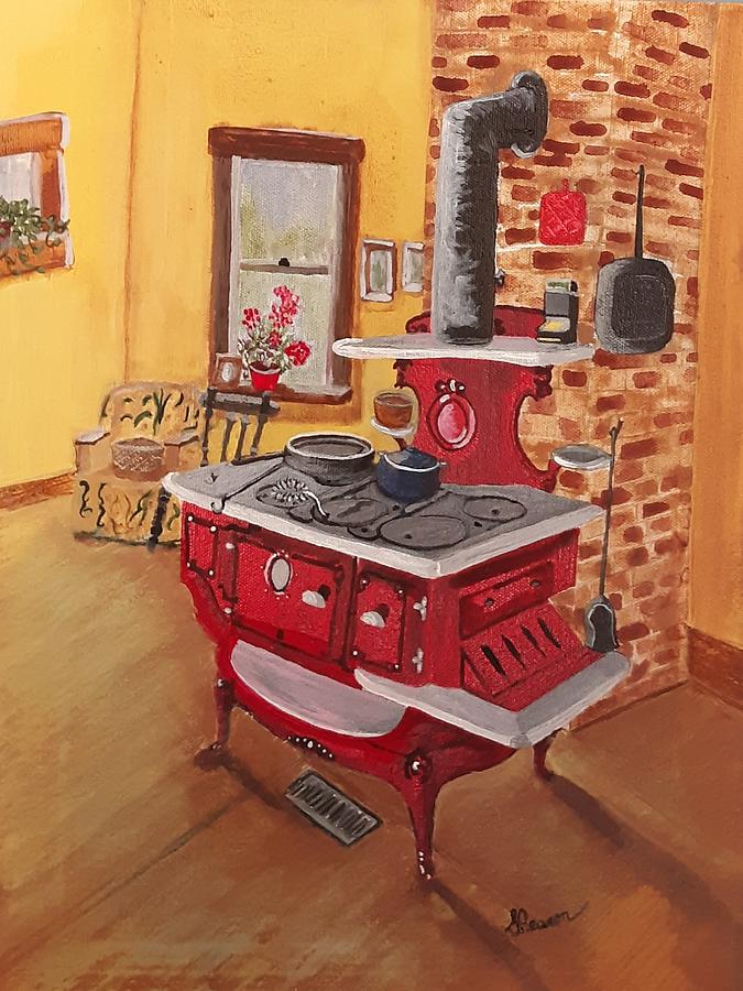 Pan Painting - Red Stove by Sonya Pearson