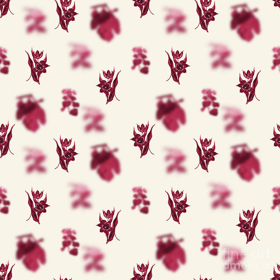 Vintage Mixed Media - Red Strong Smelling Tulip Botanical Seamless Pattern in Viva Magenta n.0859 by Holy Rock Design