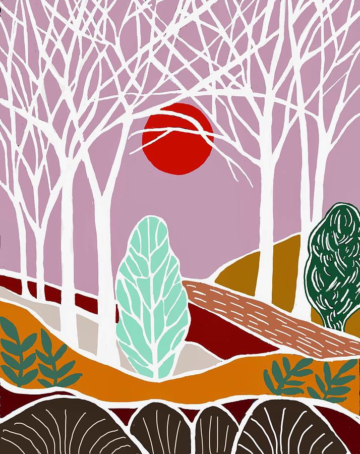 Red Sun Woodland View 2 Painting by Suzzanna Frank