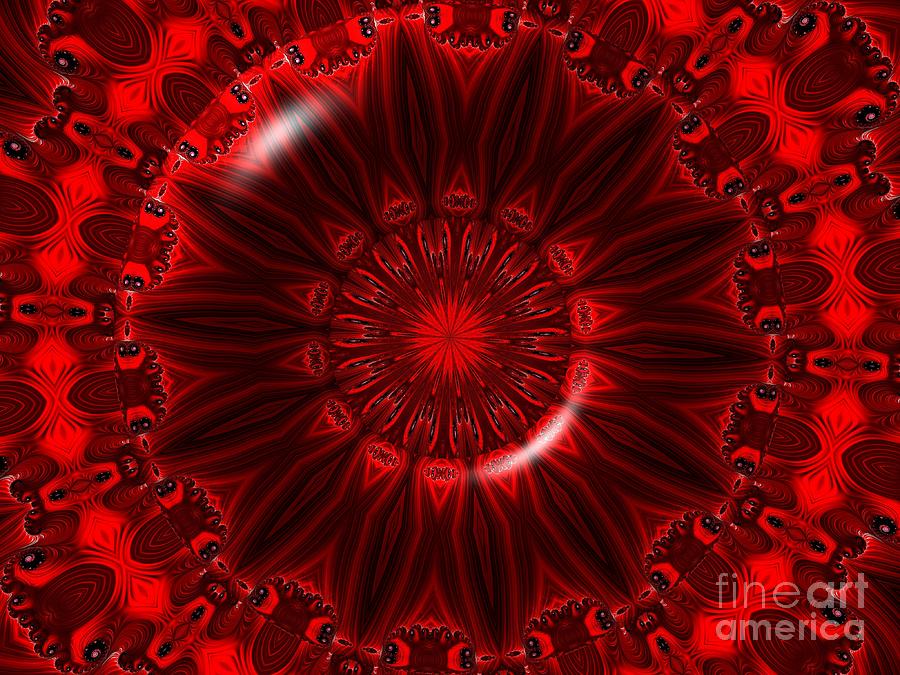 Red Sunflower on a Persian Rug Abstract Fractal Kaleidoscope Mandala Digital Art by Rose Santuci-Sofranko