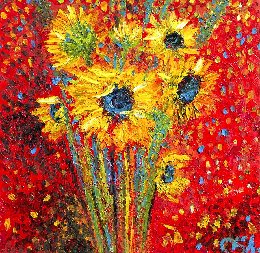 Red Sunflowers Painting by Chiara Magni