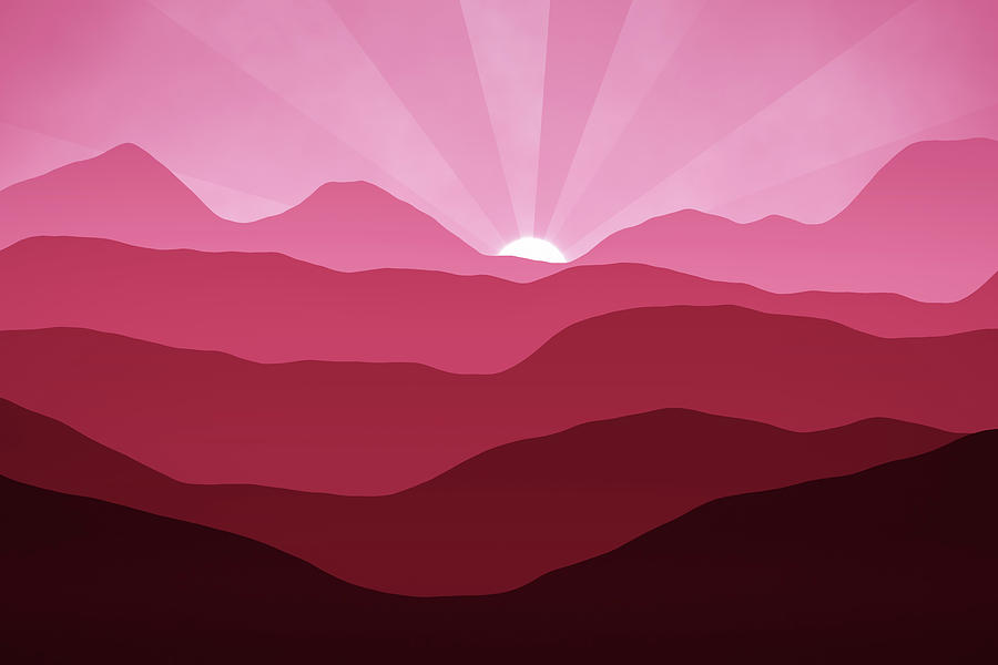 Red Sunrise in the Mountains Abstract Minimalism Digital Art by Matthias Hauser